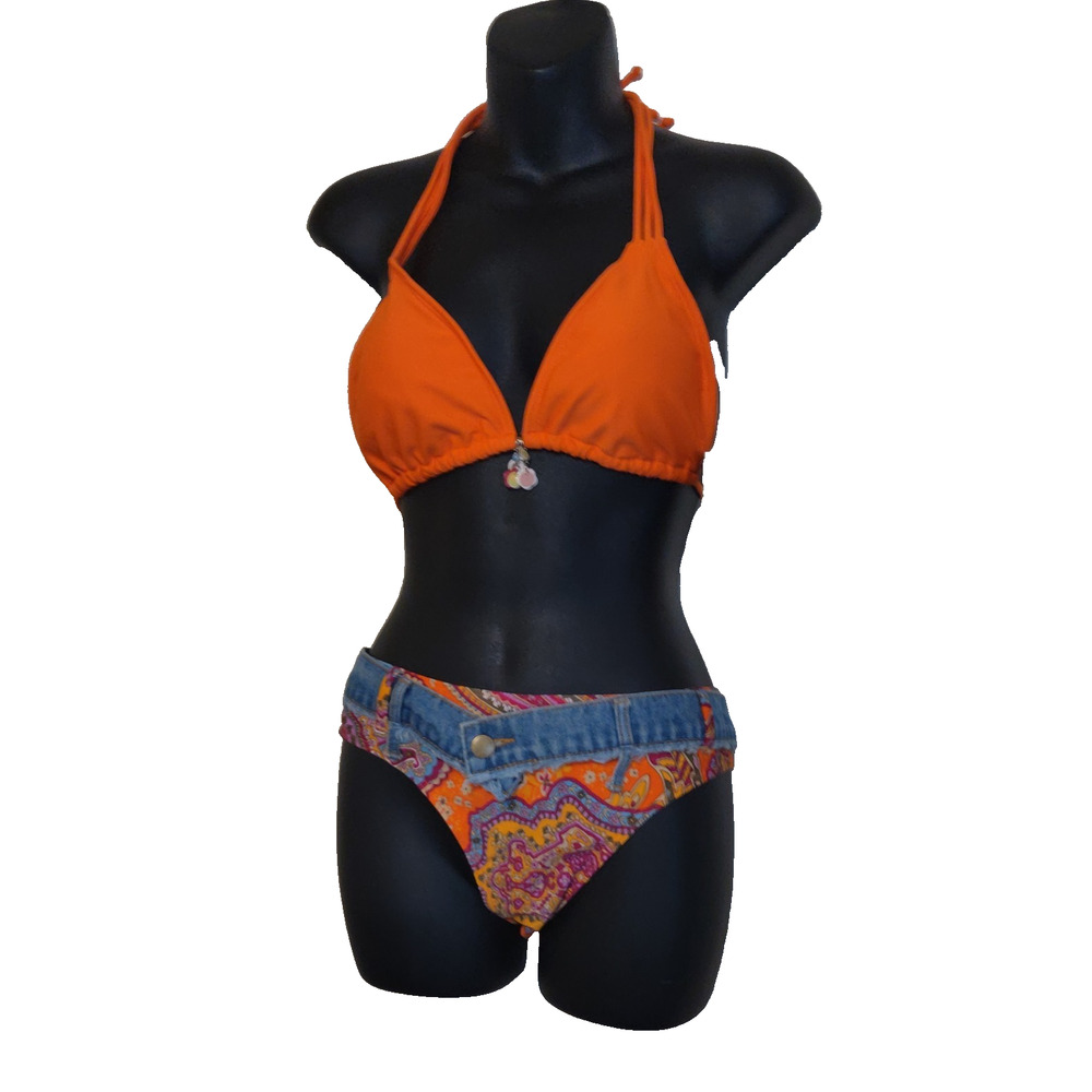 Vintage No Boundaries Bikini Women's Juniors 7 11 Swimsuit Denim Hippie Boho NEW